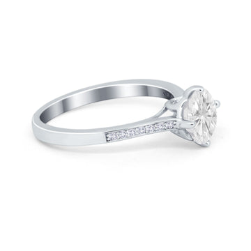 Solitaire Art Deco Wedding Ring Round Simulated Cubic Zirconia 925 Sterling Silver